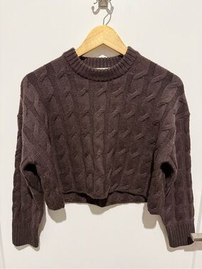 Aritzia Cropped Cable Knit Sweater - Dark Brown - XXS